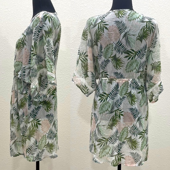 Miken • SWIM Leaf Printed Tie-Front Kimono Cover for Beach or Pool - Picture 6 of 15